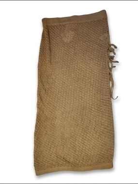 Dotti Metallic Crochet Knit Side-Tie Midi Skirt Swim Coverup in Camel Xl Nwt